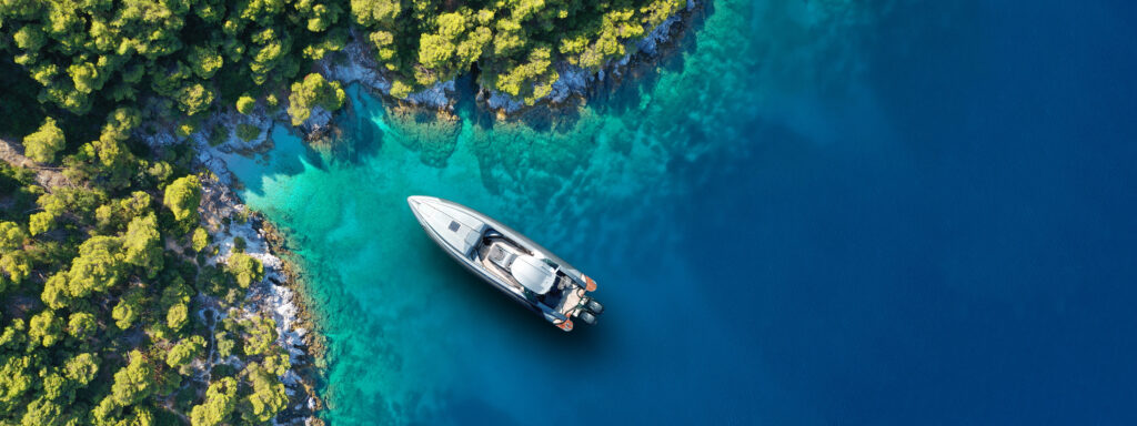 Aerial,Drone,Ultra,Wide,Panoramic,Photo,Of,Inflatable,Rib,Powerboat
