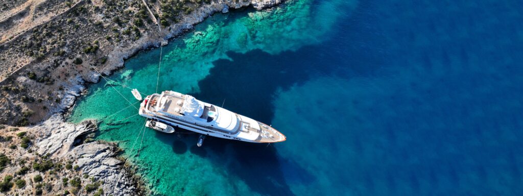 Aerial,Drone,Top,Down,Ultra,Wide,Photo,Of,Luxury,Yacht